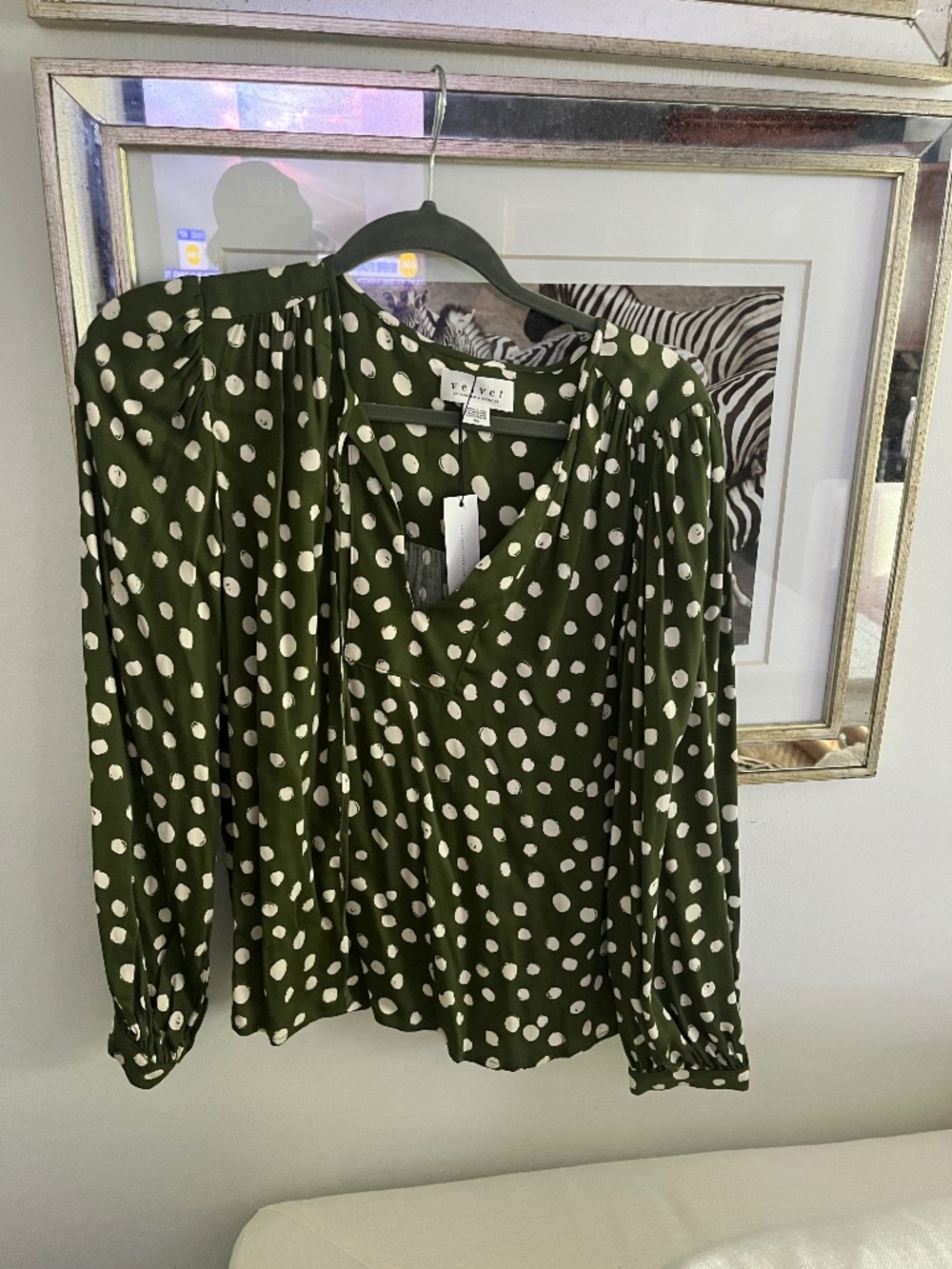 Velvet green and cream silk blouse